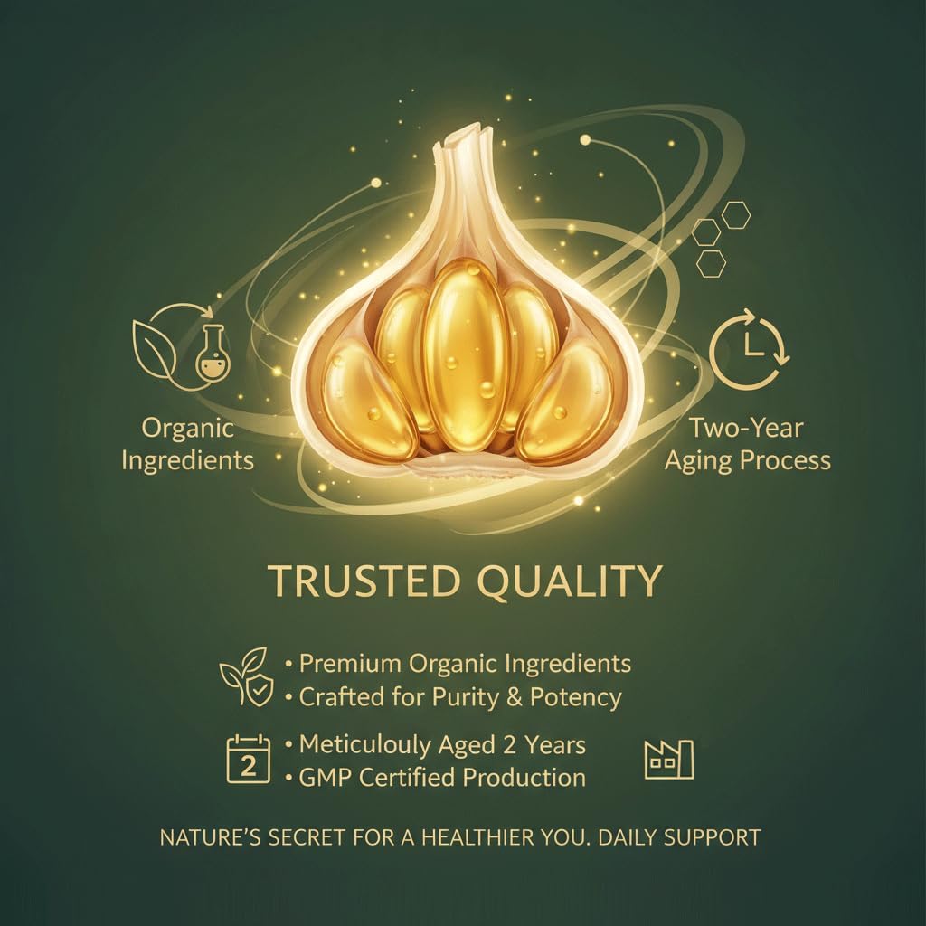 LUMINE Aged Garlic Extract,Primus Aged Garlic,Extract 300 Count 7500mg Odorless Organic Garlic Supplement,Elare Aged Garlic