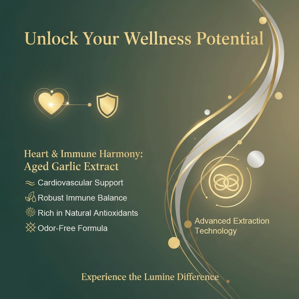 LUMINE Aged Garlic Extract,Primus Aged Garlic,Extract 300 Count 7500mg Odorless Organic Garlic Supplement,Elare Aged Garlic
