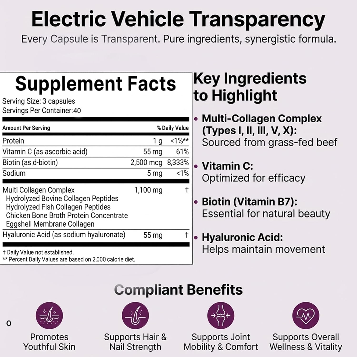 LUMINE Multi Collagen Complex Capsules, Collagen Peptides, Non-GMO Ingredients,Free from Gluten and Soy. Vegan-Friendly, 120Capsules / 60 Servings