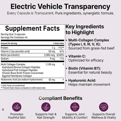 LUMINE Multi Collagen Complex Capsules, Collagen Peptides, Non-GMO Ingredients,Free from Gluten and Soy. Vegan-Friendly, 120Capsules / 60 Servings